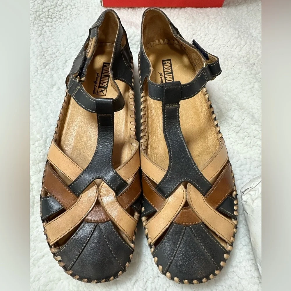 Pikolinos Navy Blue Leather Sandals P. Vallarta Size 39 US 8 / 8.5 - Picture 3 of 12